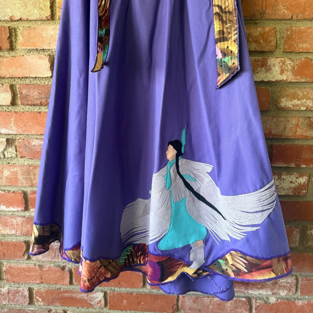 Purple Embroidered A-Line Skirt with Native American Motif